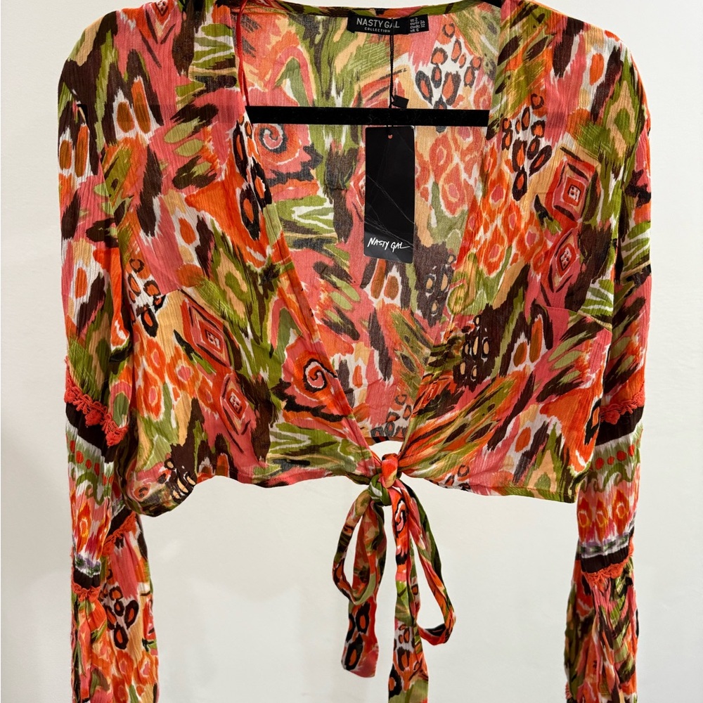 Nasty Gal Vibrant Tie-Front Blouse